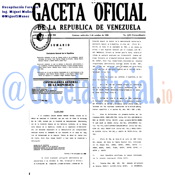 Gaceta Oficial 4213 del 3 Octubre 1990