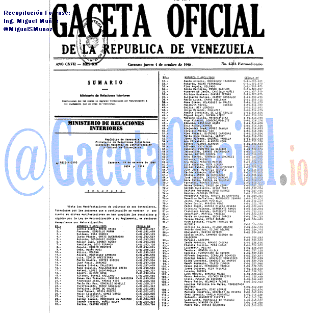 Gaceta Oficial 4216 del 4 Octubre 1990