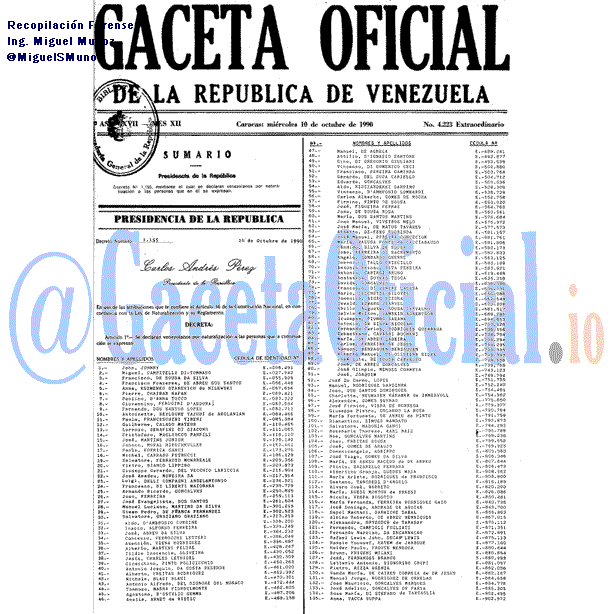 Gaceta Oficial 4223 del 10 Octubre 1990