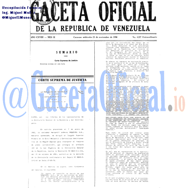 Gaceta Oficial 4227 del 21 Noviembre 1990