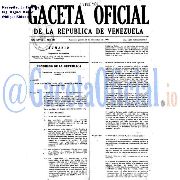 Gaceta Oficial 4239 del 20 Diciembre 1990