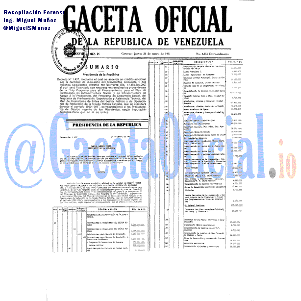 Gaceta Oficial 4253 del 24 Enero 1991