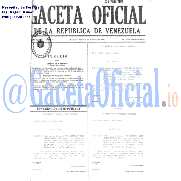 Gaceta Oficial 4258 del 4 Febrero 1991