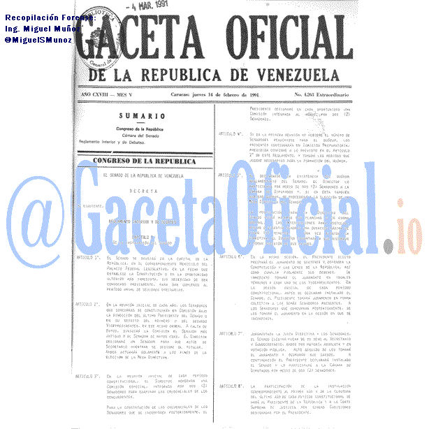 Gaceta Oficial 4263 del 14 Febrero 1991