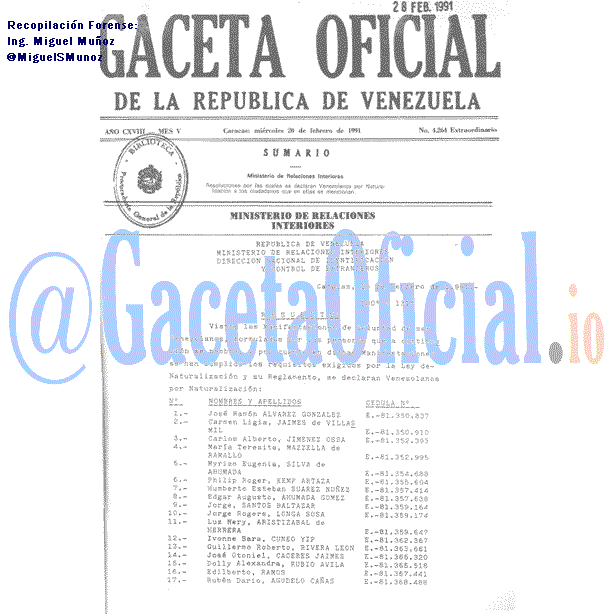 Gaceta Oficial 4264 del 20 Febrero 1991