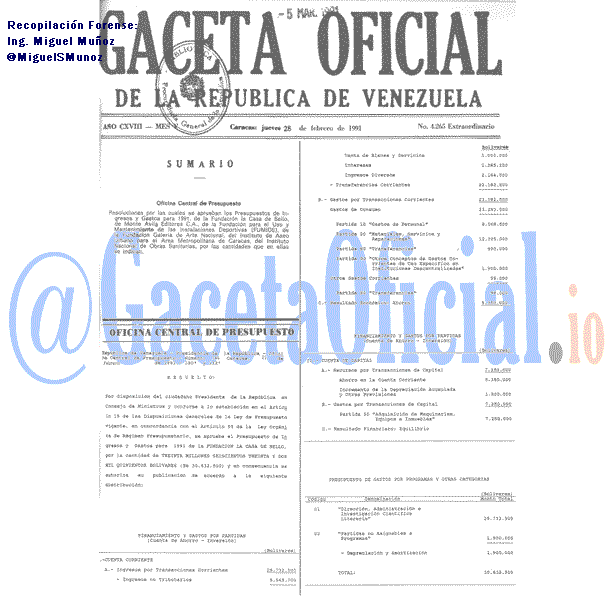 Gaceta Oficial 4265 del 28 Febrero 1991