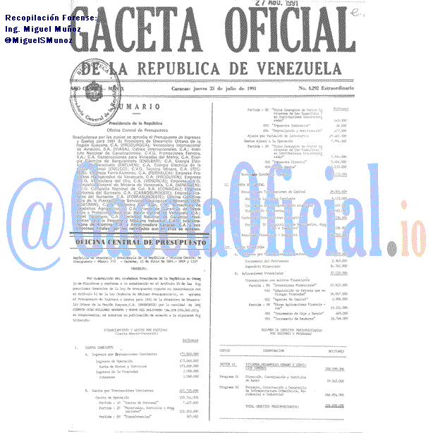 Gaceta Oficial 4292 del 25 Julio 1991