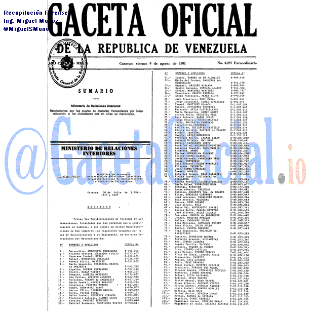 Gaceta Oficial 4297 del 9 Agosto 1991