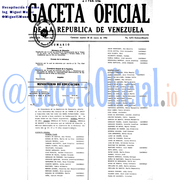 Gaceta Oficial 4375 del 28 Enero 1992