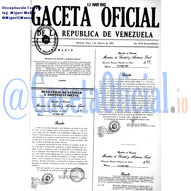 Gaceta Oficial 4379 del 3 Febrero 1992