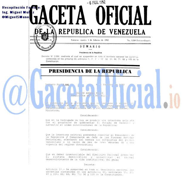 Gaceta Oficial 4380 del 4 Febrero 1992