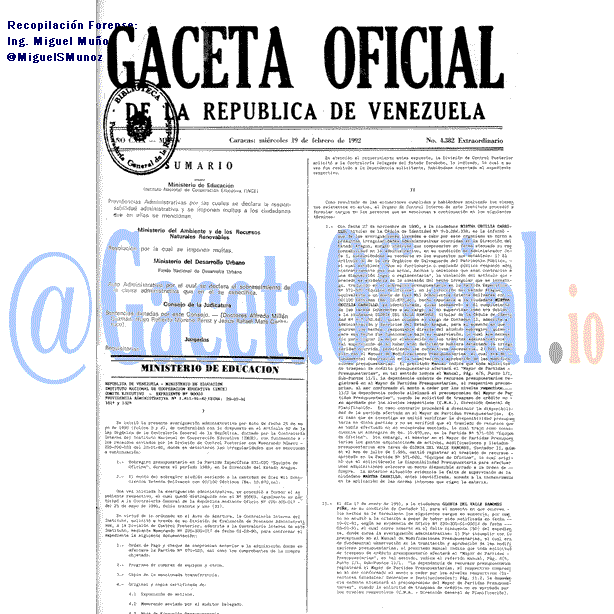 Gaceta Oficial 4382 del 19 Febrero 1992