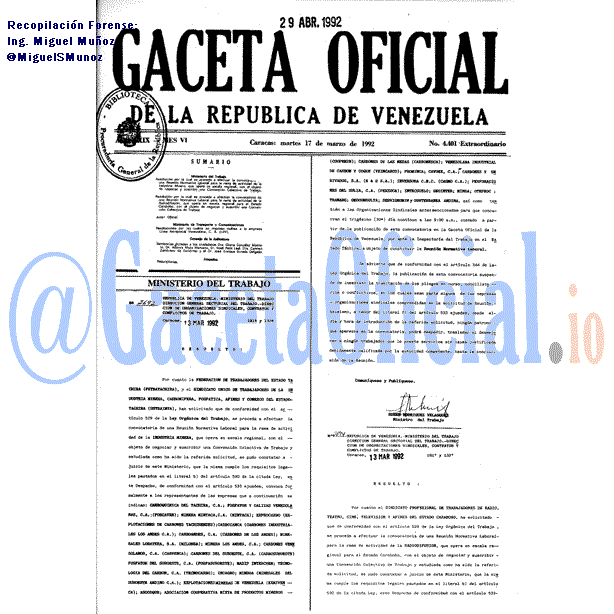 Gaceta Oficial 4401 del 17 Marzo 1992