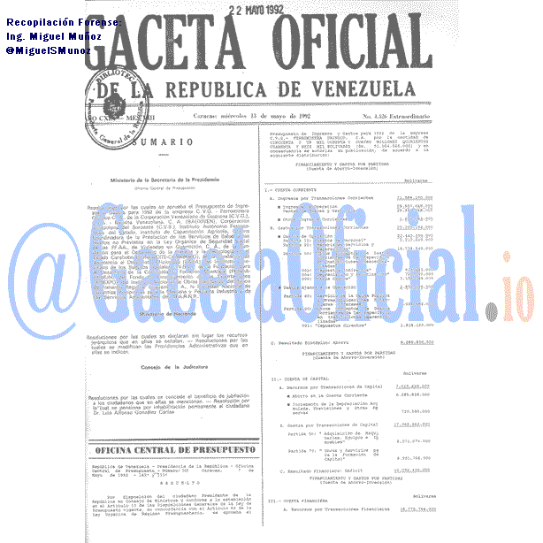Gaceta Oficial 4426 del 13 Mayo 1992