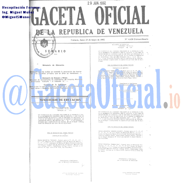 Gaceta Oficial 4430 del 25 Mayo 1992