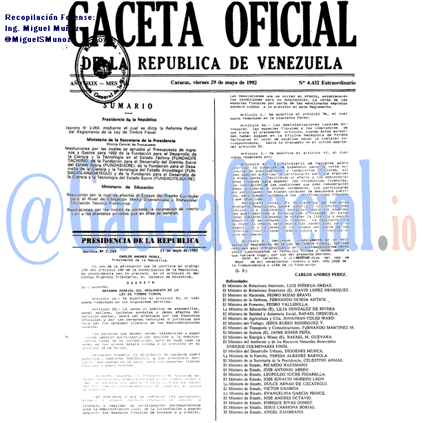 Gaceta Oficial 4432 del 29 Mayo 1992