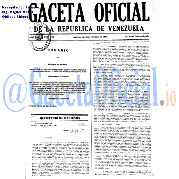 Gaceta Oficial 4435 del 6 Junio 1992