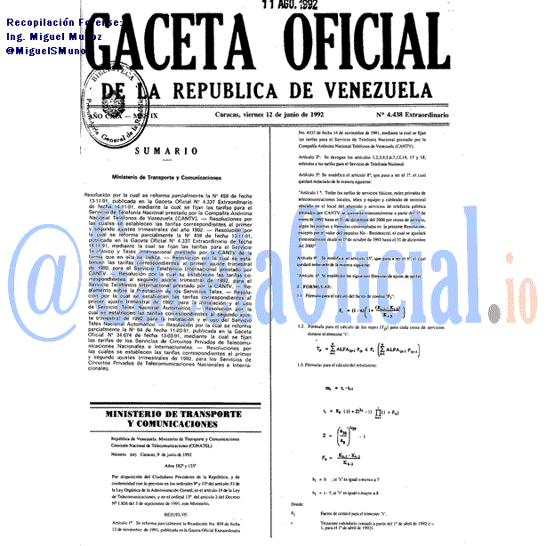 Gaceta Oficial 4438 del 12 Junio 1992