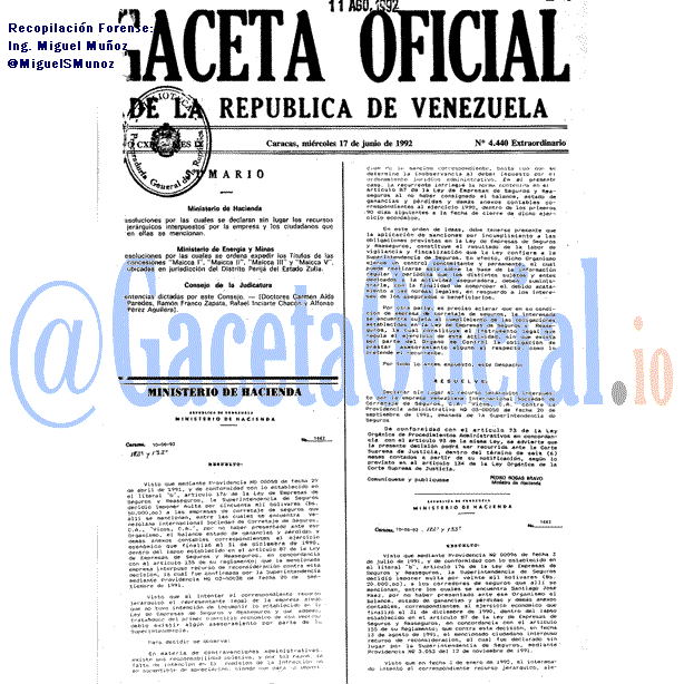 Gaceta Oficial 4440 del 17 Junio 1992