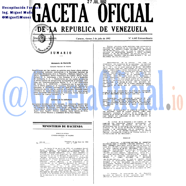 Gaceta Oficial 4445 del 3 Julio 1992