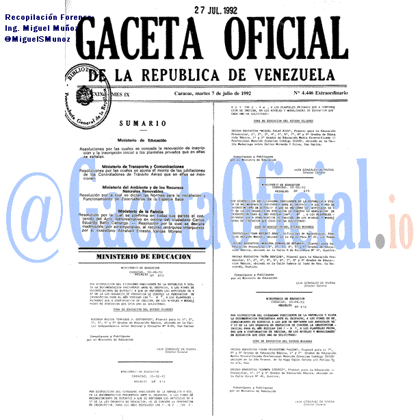 Gaceta Oficial 4446 del 7 Julio 1992