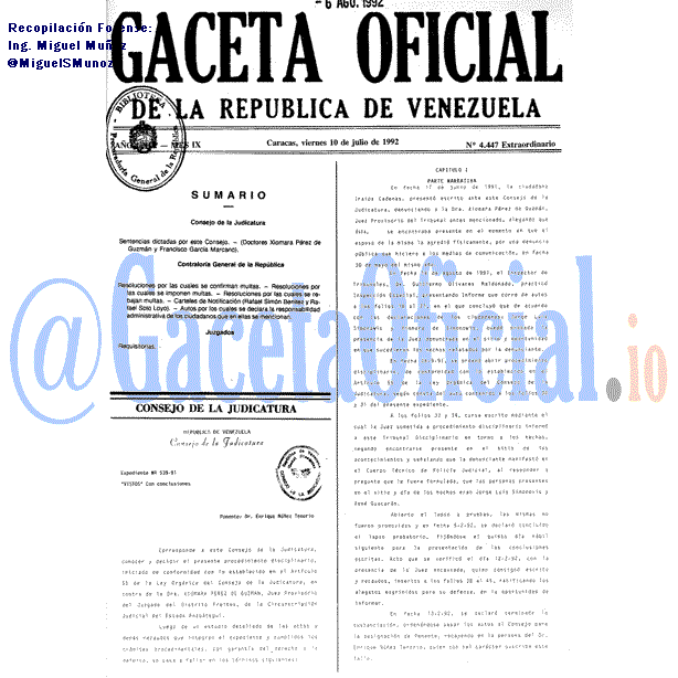 Gaceta Oficial 4447 del 10 Julio 1992