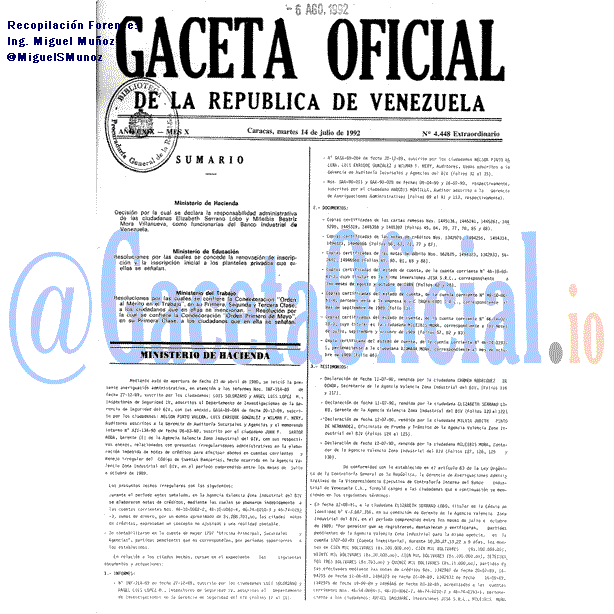 Gaceta Oficial 4448 del 14 Julio 1992