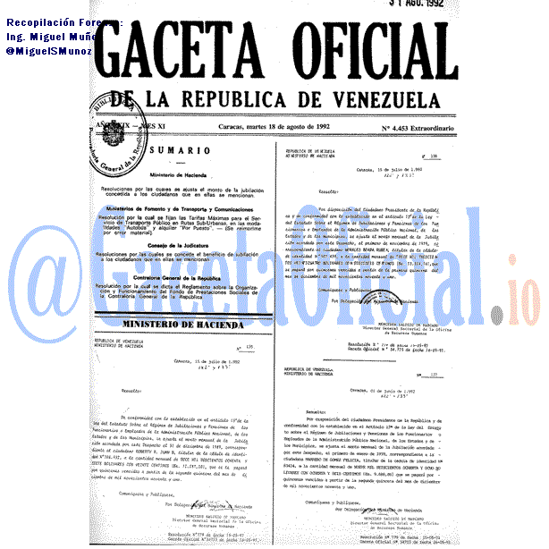 Gaceta Oficial 4453 del 18 Agosto 1992