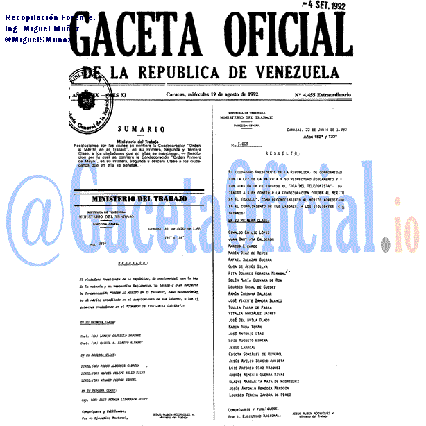Gaceta Oficial 4455 del 19 Agosto 1992