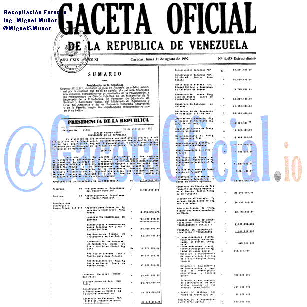 Gaceta Oficial 4458 del 31 Agosto 1992