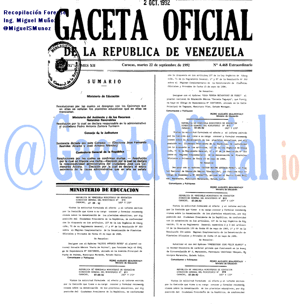 Gaceta Oficial 4468 del 22 Septiembre 1992