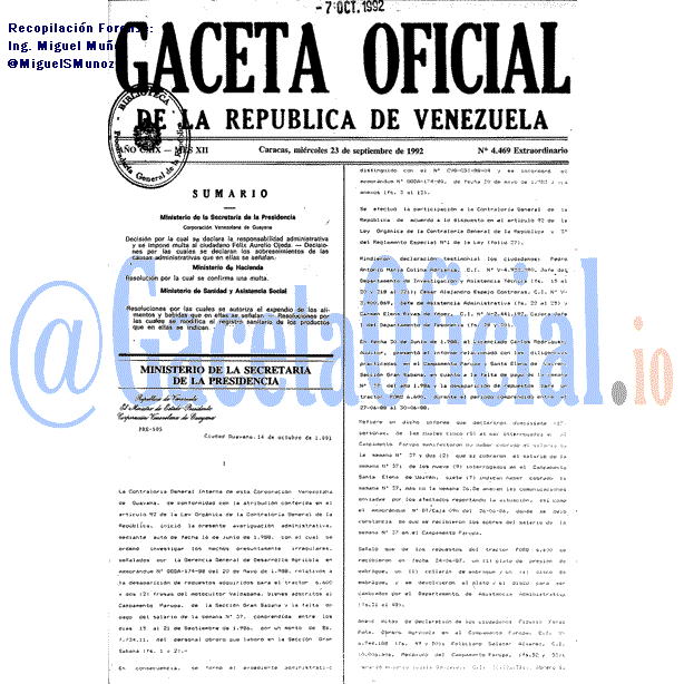 Gaceta Oficial 4469 del 23 Septiembre 1992