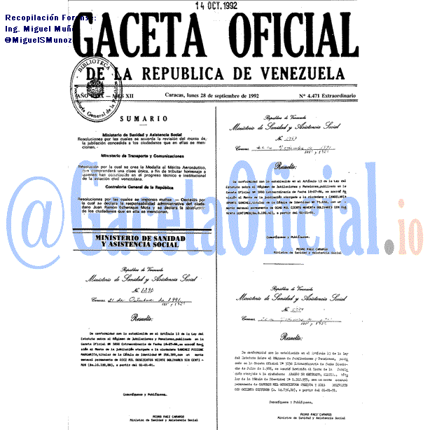 Gaceta Oficial 4471 del 28 Septiembre 1992