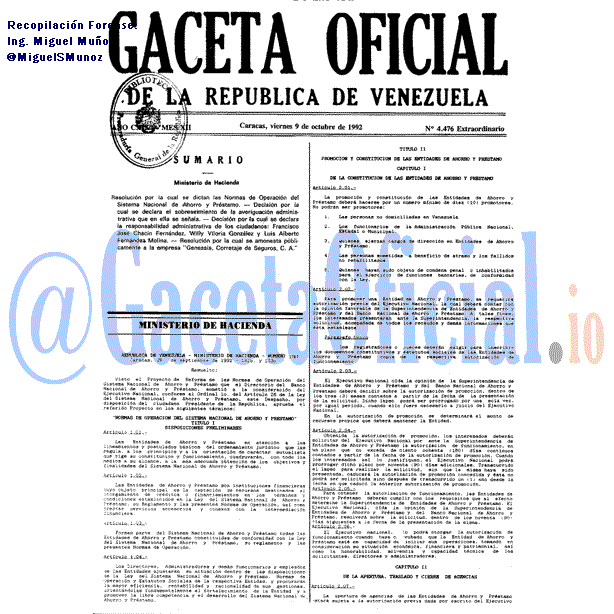 Gaceta Oficial 4476 del 9 Octubre 1992