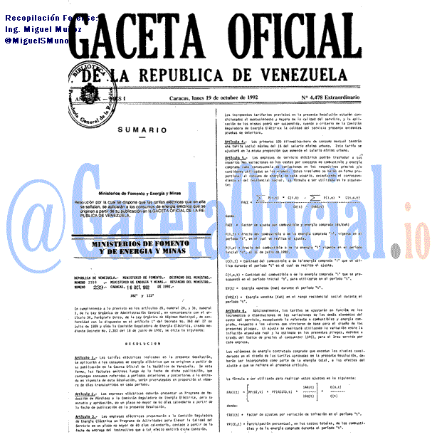 Gaceta Oficial 4478 del 19 Octubre 1992
