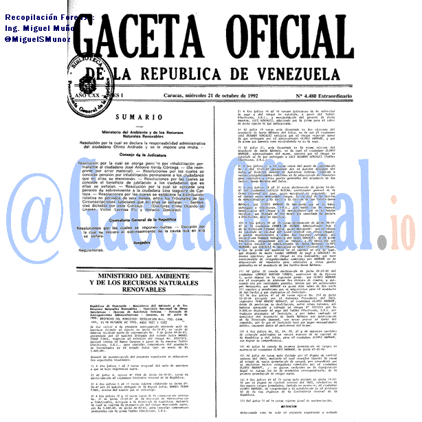 Gaceta Oficial 4480 del 21 Octubre 1992