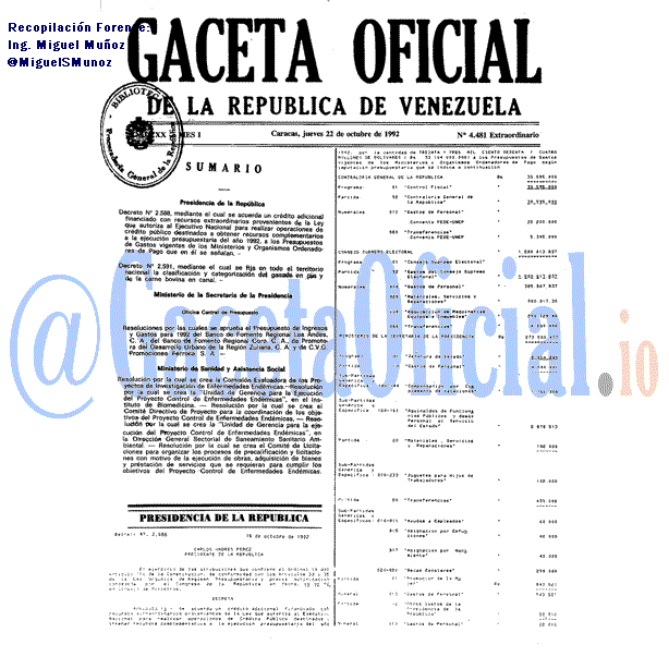 Gaceta Oficial 4481 del 22 Octubre 1992