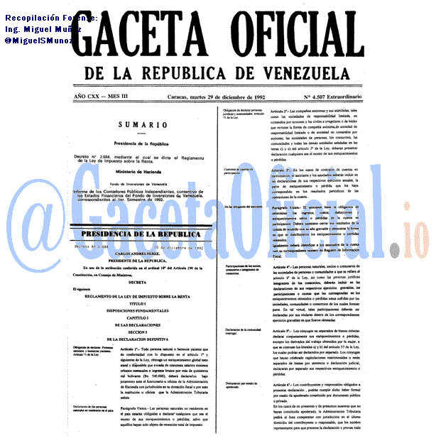 Gaceta Oficial 4507 del 29 Diciembre 1992