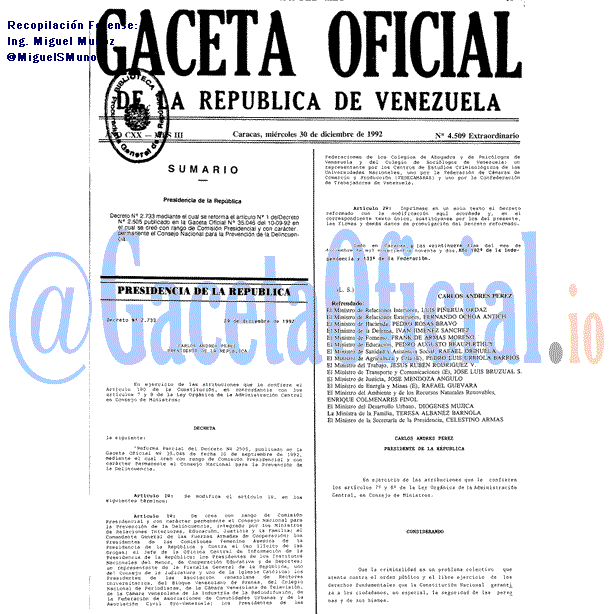 Gaceta Oficial 4509 del 30 Diciembre 1992
