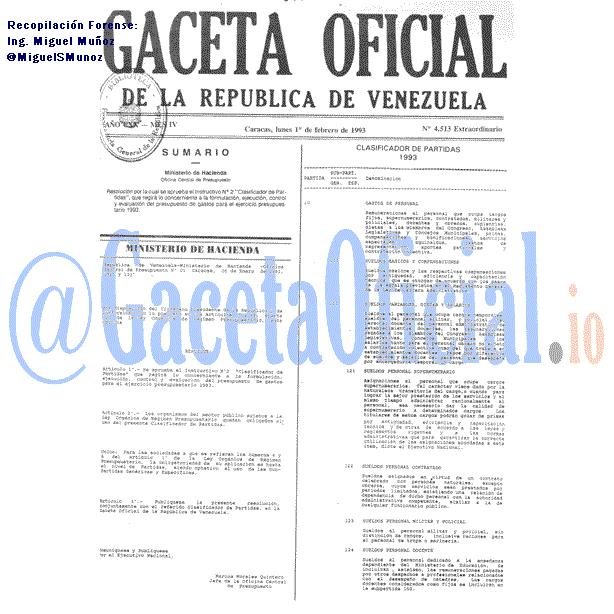 Gaceta Oficial 4513 del 1 Febrero 1993