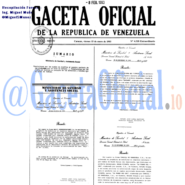 Gaceta Oficial 4518 del 15 Enero 1993