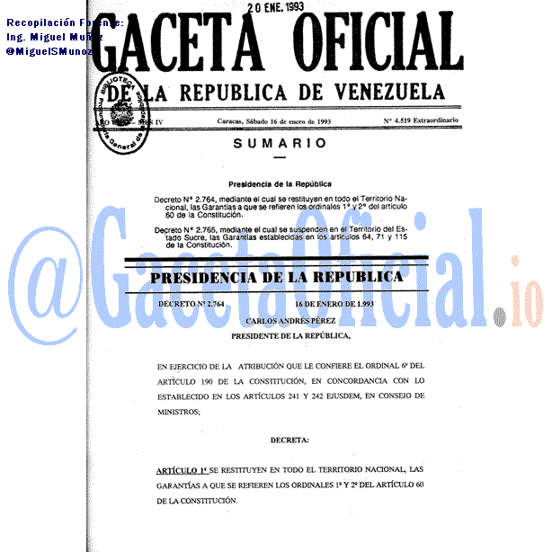 Gaceta Oficial 4519 del 16 Enero 1993