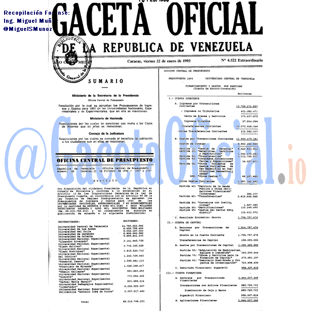 Gaceta Oficial 4522 del 22 Enero 1993