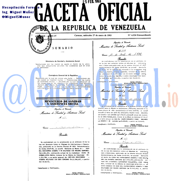 Gaceta Oficial 4524 del 27 Enero 1993