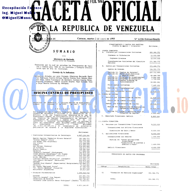 Gaceta Oficial 4526 del 2 Enero 1993