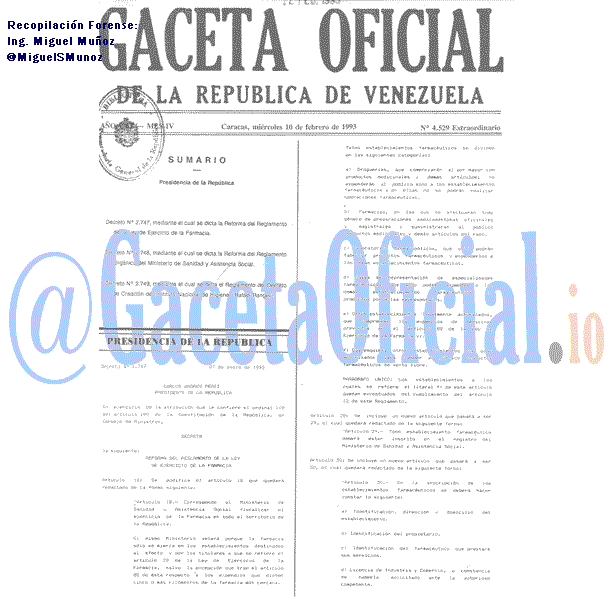 Gaceta Oficial 4529 del 10 Febrero 1993