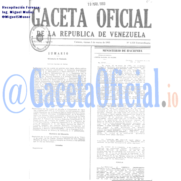 Gaceta Oficial 4535 del 5 Marzo 1993
