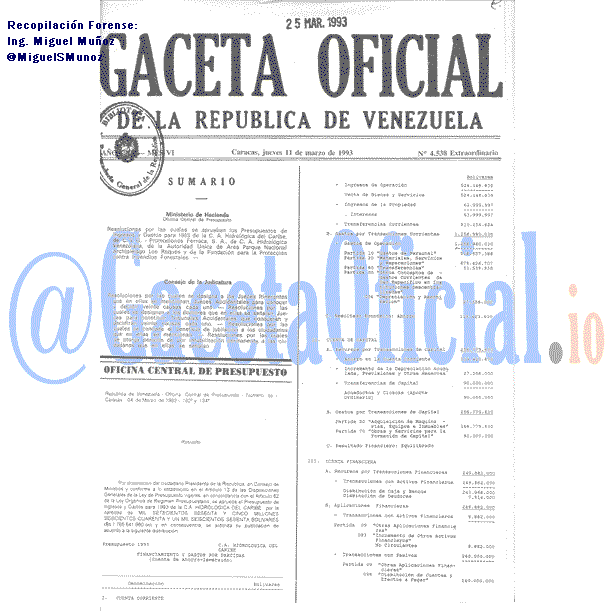 Gaceta Oficial 4538 del 11 Marzo 1993