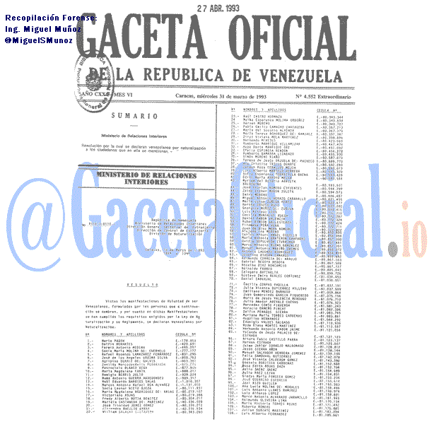 Gaceta Oficial 4552 del 31 Marzo 1993
