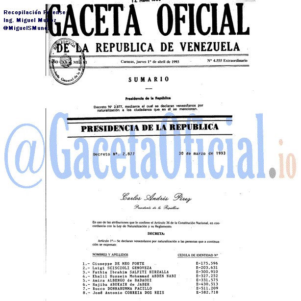 Gaceta Oficial 4555 del 1 Abril 1993